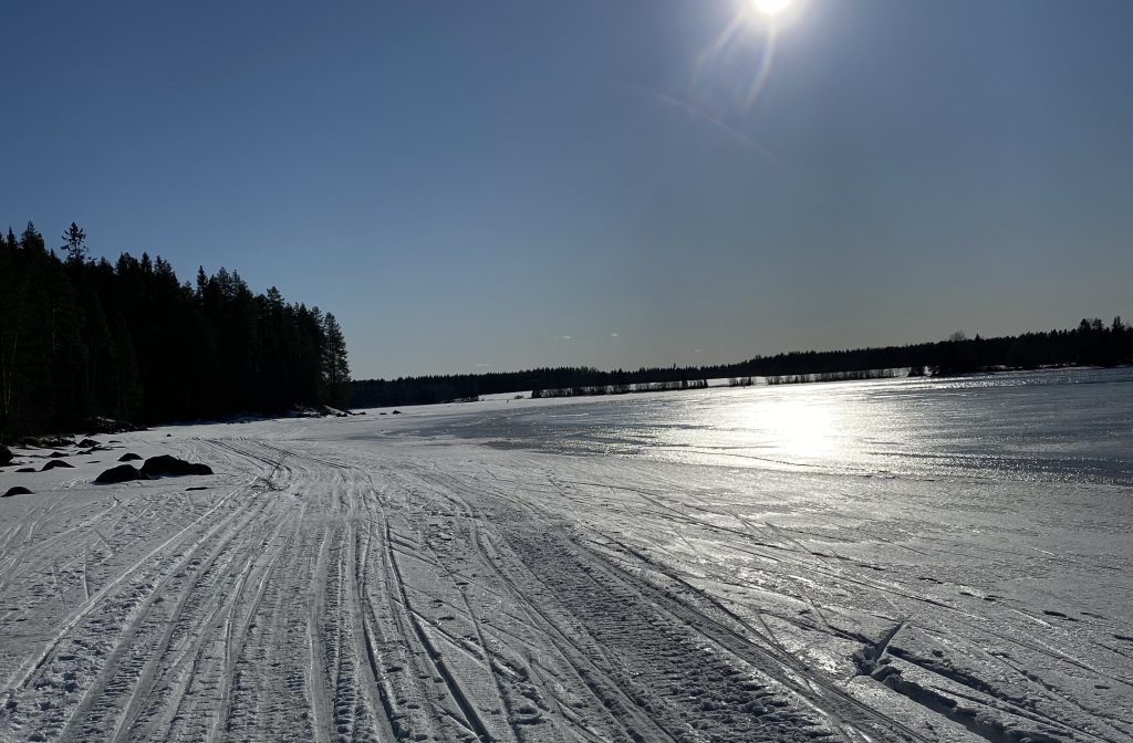 Ski track on a lake