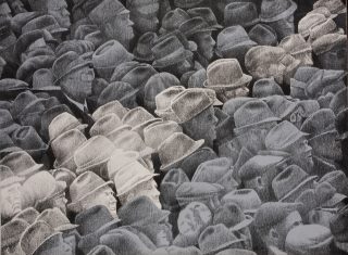 Tuomo Lukkari: Hattu poikineen (Multitude of Hats), 1975, charcoal. Kajaani Art Museum Collection