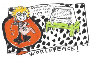 Riitta Uusitalo’s cartoon for a newspaper, 2003. Ink and felt pen.