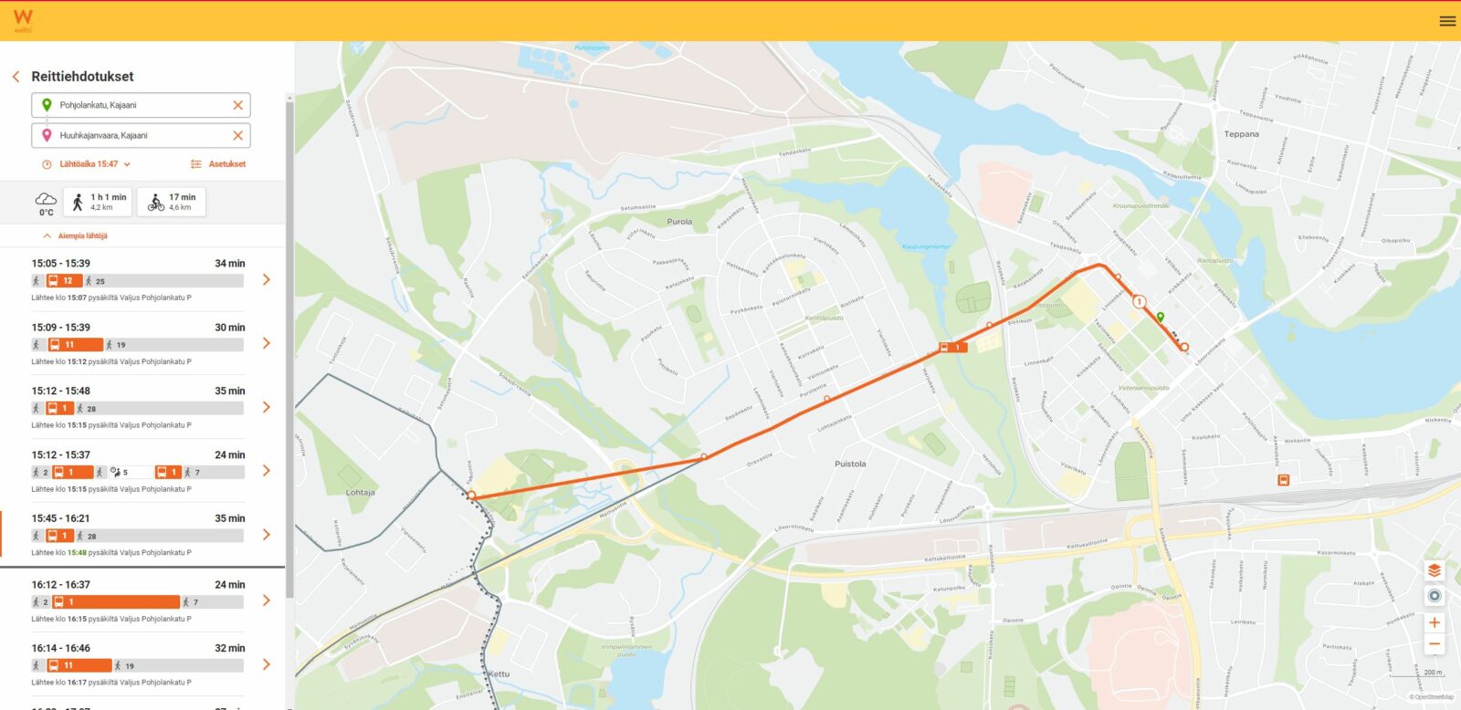 opas.waltti.fi palvelu bussit kartalla